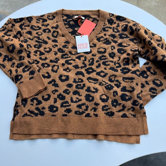 Knox Rose Women's V-Neck Pullover Sweater Camel Brown Medium - Picture 3 of 6